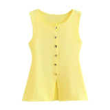 Gold Knitted Vest Shirt 10 Women's 041 Simple Single Buckle