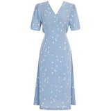 South Korea Chic Dresses Hot Sales Women Flhjlwoc Style Design Bow Tie V Neck Floral Print Temperament Vintage Long Dress
