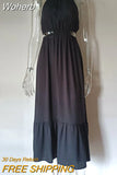 Elegant Hollow Out O-Neck Sleeveless Black Summer Midi Dress Women A-Line Lace Up Boho Long Dresses Holiday Vestidos-Outfit