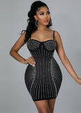 Sexy Black Rhinestone Straps Bodycon