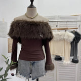 Shooting Babes V-Neck Lace Lace Splicing Belt Long Sleeve Design Irregular Short Bottom Top