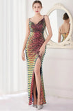 Formal Sequins Strap Slit Mermaid Evening