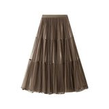 Sides Wearing Bright Silk Mesh Dress Dress Dress New Hundred Folded Skirt Half-Dress Dress High Waist Hanging Pendant Dress
