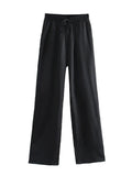 Women Chic Fashion Side Pockets Loose Wide Leg Pants Vintage High Elastic Waist Drawstring Female Trousers Mujer-Outfit
