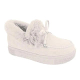 Ankle Boots Winter Warm Plush Suede Leather Snow Boots Casual Fashion Round Toe Bowknot Fluffy Fur Flat Platform Boots