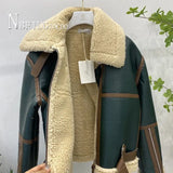 Lapel Comfortable Women Coat Lining With Imitation Lambswool Short Style Female