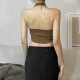 Woherb 2023 New Women's Sexy Slim Fashion Bump Color Hanging Neck Small Vest-Outfit