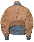 Winter Casual Denim Patch Ruched Long Sleeve Padded