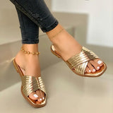 Women Slippers Beach Summer Shoes Women Slip on Bling Gold Flat Slides 2021 New Outdoor Shoes Female Casual Sandals Plus