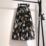 Spring Summer Women Midi Skirt Chiffon Floral Printed Skirt High Waist Casual Bohemian Beach Fashion Casual Skirts QT118-Outfit