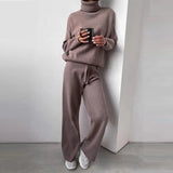 Sweater Suit Autumn Turtleneck Pullover Two Piece Set Casual Solid Loose Sweater and Long Pants Tracksuit Female