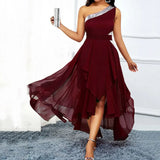 Sexy Women Dress Summer Asymmetric Hem One Shoulder Dress Ladies Party Dresses Vintage Patchwork Casual Loose