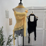 Irregular Lotus Leaf Edge Ribbon Ribbon Sling Sling Waist Neck Tie With Short Top