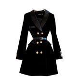 Sister Winter Dress 2023 New Ladies' Suit Collar Temperament British Style Double-Breasted Velvet Dress-Outfit