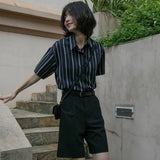 Elegant and Youth Woman Blouses Short Sleeve Striped Shirt British Style Summer Shirts for Women Fashion Retro Shirt-Outfit