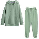 Hoodies Women Two Piece Set Solid Fleece Oversized Tracksuits Winter Thick Warm Hooded Sweatshirt Jogger Pants