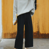 Leg Pants Ulzzang Women Solid High Waist Trousers Pleated Loose Casual Elegant Womens Korean Style Chic School Daily