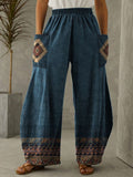 High Waist Loose Long Wide Leg Women's Pants & Trousers 2022 Spring Casual Vintage Ethnic Style With Pocket