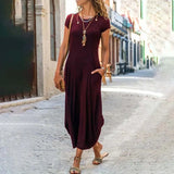 Women Casual Dress Plus Size Boho Short Sleeve Long Dresses For Women Elegant Female Beach Dress Red Black Green