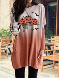 2020 Autumn Winter Halloween Fashion Women's Mini Dress Casual O Neck Long Sleeve Pocket Ladies Pumpkin Print