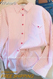 Blouses for Women Fashion 2023 New Spring Korean Turn Down Collar Long Sleeves Striped Shirts Casual Female Tops-Outfit
