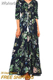V-Neck Loose Long Print Summer Dress Women Elegant Casual Beach Dress Women Vacation Bohemian Short Sleeve Dresses 19138-Outfit