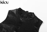 Kliou Solid Concise Jumpsuits Women Skinny O-Neck Sleeveless Zipper Body-Shaping High Waist One Piece Outfit Streetwear