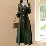 Woherb Summer Dress Long Sleeves Large Size Hepburn Wind Reduce Age, High Waist Show Thin Black Medium Long Fashion Skirt Woman-Outfit
