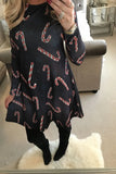 Autumn O Neck Long Sleeve Print Women's Dress Fashion Christmas Holiday Clothing Ladies Party Mini Dress Vestidos Plus