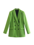 2023 Summer Women Casual Solid Blazers Coats Notched Collar Double Breasted Female Elegant Slim OL Blazer Outerwear-Outfit