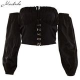 Fashion Solid Crop Tops Women Summer Slim Lantern Seeve Sexy Slash Neck Cropped Ladies Top Tanks Casual 2019 New