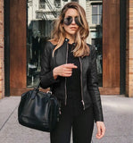 Motorcycle Leather Jacket Classic Slim Woman Short Jacket Streetwear Casual Oversized Solid Zipper Female Outwear Coat