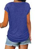 Casual V-neck Short Sleeves Solid Zippers Regular