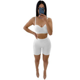 Sexy Crop Top And Low-Waist Slim Shorts Solid Color Two-Piece
