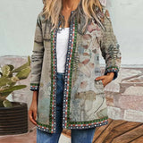 Autumn Winter Fashion Loose Women Folk-custom Print Jacket Coats Casual Retro Long Sleeves Coats Elegant Cardigan