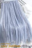 Asymmetrical Midi Chiffon Pleated Skirt Elegant Vintage Elastic High Waist A-line Tulle Skirt QT1909-Outfit