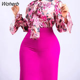 Fashion Two Piece Set African Women Commuter Elegant OL Print Bowknot Lace-up Shirt Long Skirt Two Piece Suit Women-Outfit
