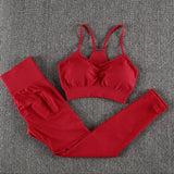 Seamless Gym Two Piece Set Women High Stretchy Tracksuit Women Sports High Waist Leggings Workout Pants Sets