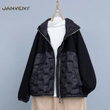 2022 Newest Autumn Patchwork Loose Warm White Duck Down Jacket Hooded Zipper Up Lightweight Short Puffer Woolen