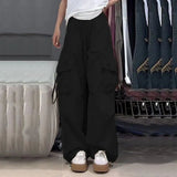 Streetwear Y2K Cargo Pants Women Harajuku Hip Hop Big Pockets Wide Leg Trousers Woman Korean Loose High Waist Casual Pants-Outfit
