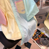 Short-sleeve Shirts for Women Patchwork Macarone Contrast Summer Blouse All-match Daily Chemise Femme Korean Chic Top-Outfit