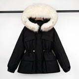 Large Natural Raccoon Fur Hooded Winter Jacket 90% White Duck Down Coat Women Puffer Fluffy Parkas With Belt Snow