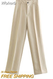 High Waisted Casual White Trousers Women Brown Stright Pants Office Lady Korean Style Women 2023 Pantalones De Mujer-Outfit