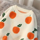 Orange Print Women O Neck Sweater 2023 Autumn Winter Warm Pullovers Top Soft Female Jumper Knitwear Outfits Pull-Outfit