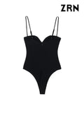 Women Fashion With Sweetheart Neck Draped Bodysuits Vintage Backless Zipper Thin Straps Female Playsuits Mujer-Outfit