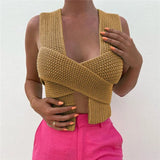 Fashion 2020 Winter Bandage Sexy Knitted Green Women Sweater Vest Off Shoulder Pullover Cropped Sweater Tops Jersey