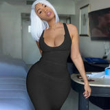 2021 Sleeveless Solid Square Collar Ribbed Skinny Maxi Dress Spring Summer Women Fashion Sexy Streetwear Lounghe