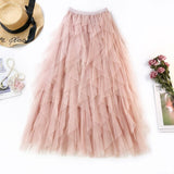 Tutu Tulle Skirt Women Long Maxi Skirt 2019 Spring Summer Korean Black Pink High Waist Pleated Skirt