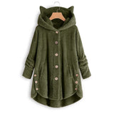 Plush Hoodies Sweatshirt Harajuku Irregular Hem Fluffy Woman Fleece Coat Kawaii Cat Ear Buttons Solid Female Teddy