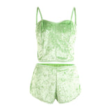 Hot Women 2 piece set Velvet Sleepwear Sexy Spaghetti Strap Shorts Pajamas Suit Ladies Casual Sleepwear Female Pajama Party